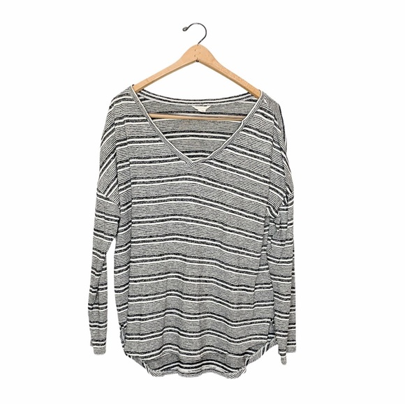 Caslon Casual Gray Stripe V‎ Neck Knit Top Large L - Picture 1 of 7